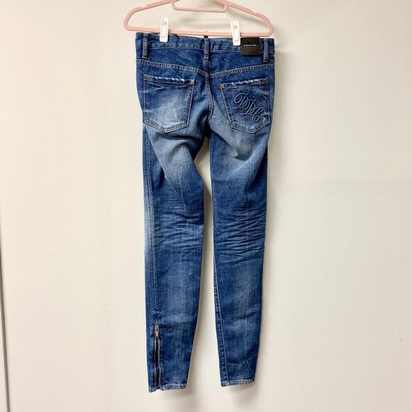 NWT Dsquared2 Button Fly Super Slim Distressed Skinny Jeans Blue Women's Size 30 - Picture 6 of 8